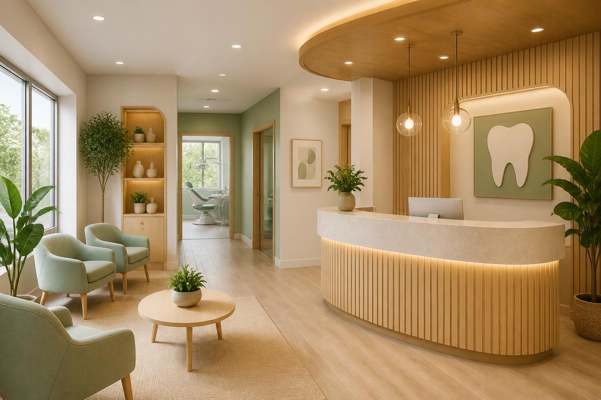 A warm, modern dental reception area at Zingap Dental Practice